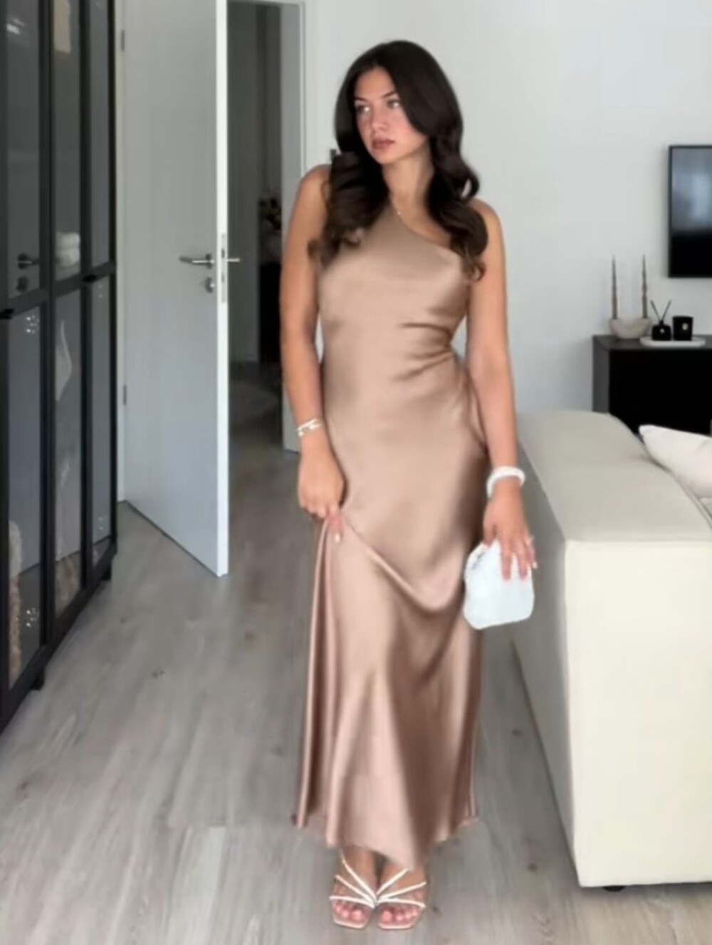 Zara Satin Asymmetric One Shoulder Cut Out Dress Size M - Picture 6 of 12